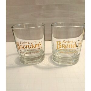 Saint Brendan's Irish Cream Glasses Set of 2 Rocks Lowball Whiskey Barware EUC!
